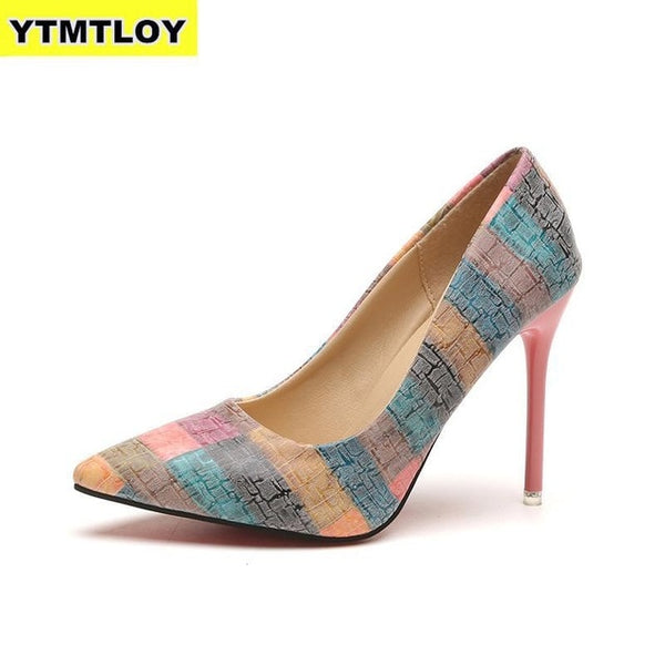 Plus Size 34-42 2019 Spell Color Women Pump High Heels Single Shoes Female Summer Patent Leather Wedding Party Woman Gladiator