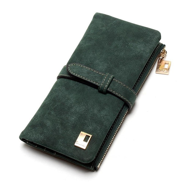 Cheaper!! New Fashion Women Wallets Drawstring Nubuck Leather Zipper Wallet Women's Long Design Purse Two Fold More Color Clutch