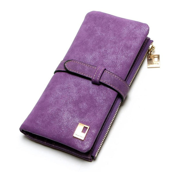 Cheaper!! New Fashion Women Wallets Drawstring Nubuck Leather Zipper Wallet Women's Long Design Purse Two Fold More Color Clutch