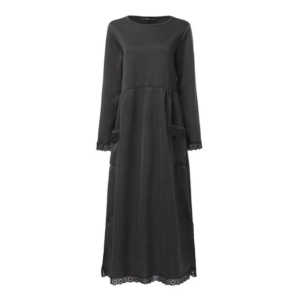 Fashion Women's Autumn Sundress ZANZEA 2019 Lace Patchwork Sweatshirts Dress Female Hoodies Plus Size Maxi Vestidos Pullover 5XL