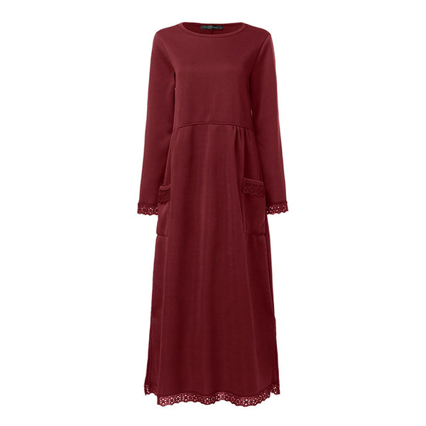 Fashion Women's Autumn Sundress ZANZEA 2019 Lace Patchwork Sweatshirts Dress Female Hoodies Plus Size Maxi Vestidos Pullover 5XL
