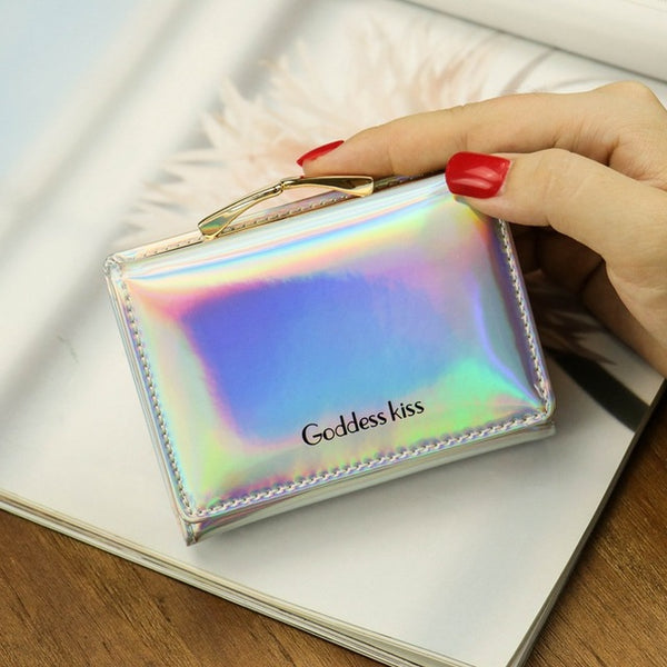 Bolsa feminina pequena bolsa curta senhora carta laser carteira de embreagem curta sólida carteira feminina
