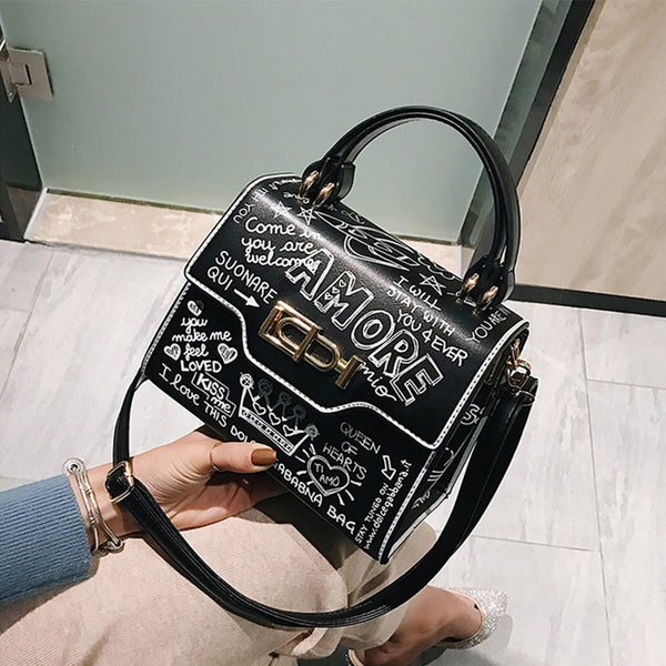 Designer de moda graffiti bolsas femininas couro do plutônio pequeno saco aleta luxo crossbody sacos para noite bolsa embreagem 2020