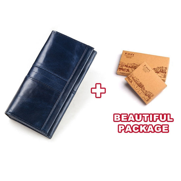 KAVIS Genuine Leather Women Clutch Wallet and Female Coin Purse Portomonee Clamp For Phone Bag Card Holder Handy Passport Holder
