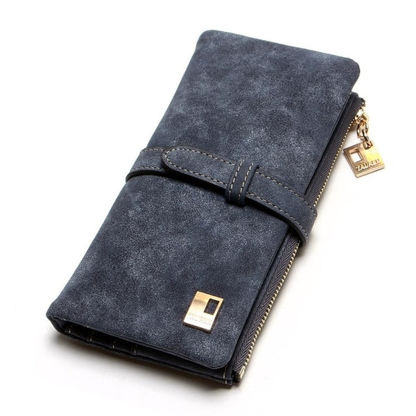 Cheaper!! New Fashion Women Wallets Drawstring Nubuck Leather Zipper Wallet Women's Long Design Purse Two Fold More Color Clutch