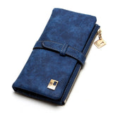 Cheaper!! New Fashion Women Wallets Drawstring Nubuck Leather Zipper Wallet Women's Long Design Purse Two Fold More Color Clutch