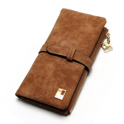 Cheaper!! New Fashion Women Wallets Drawstring Nubuck Leather Zipper Wallet Women's Long Design Purse Two Fold More Color Clutch