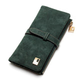 Cheaper!! New Fashion Women Wallets Drawstring Nubuck Leather Zipper Wallet Women's Long Design Purse Two Fold More Color Clutch