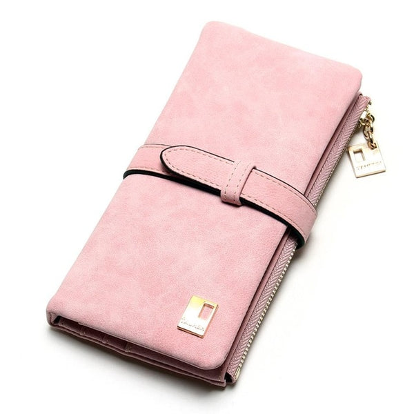 Cheaper!! New Fashion Women Wallets Drawstring Nubuck Leather Zipper Wallet Women's Long Design Purse Two Fold More Color Clutch