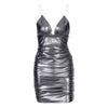 Cryptographic Fashion Straps Sexy Backless Ruched Mini Dresses Sleeveless Christmas Party Clubwear Hot V-Neck Dress Glitter