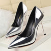 Thin Heel Patent Leather Pumps Lady Fashion High Heel Pointed Toe Single Shoes Black