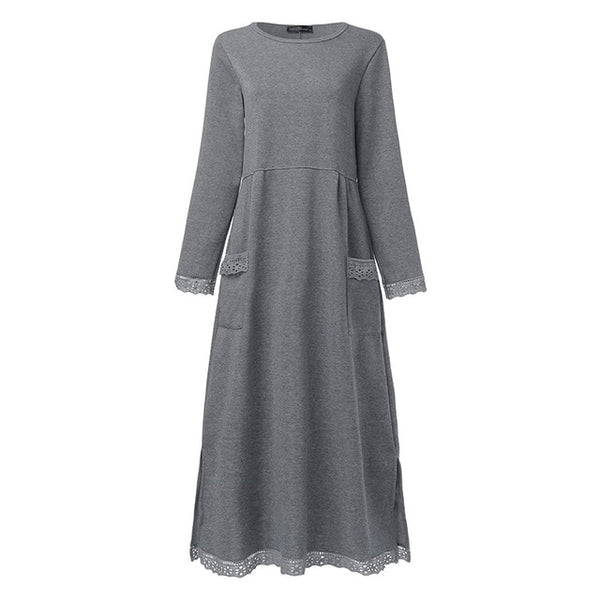 Fashion Women's Autumn Sundress ZANZEA 2019 Lace Patchwork Sweatshirts Dress Female Hoodies Plus Size Maxi Vestidos Pullover 5XL