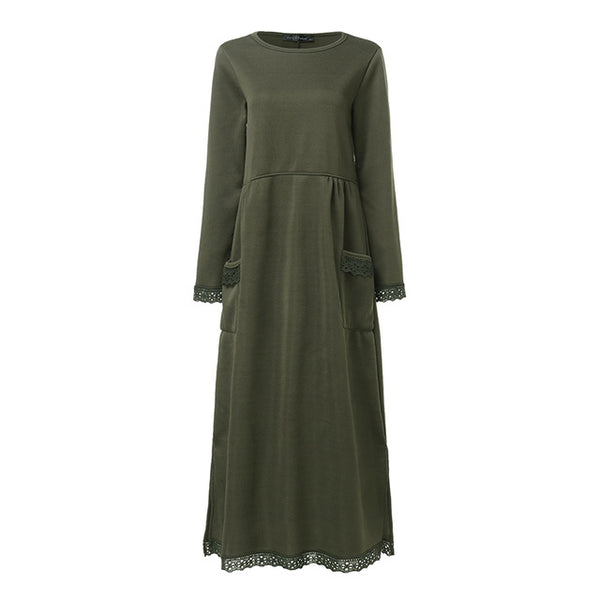 Fashion Women's Autumn Sundress ZANZEA 2019 Lace Patchwork Sweatshirts Dress Female Hoodies Plus Size Maxi Vestidos Pullover 5XL