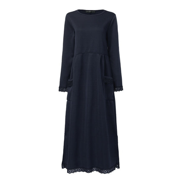Fashion Women's Autumn Sundress ZANZEA 2019 Lace Patchwork Sweatshirts Dress Female Hoodies Plus Size Maxi Vestidos Pullover 5XL