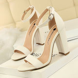 2020 New Women Pumps Buckle Women Shoes Sexy High Heels Block Heels Party Shoes Women Heels Suede Women Sandals Plus Size 43
