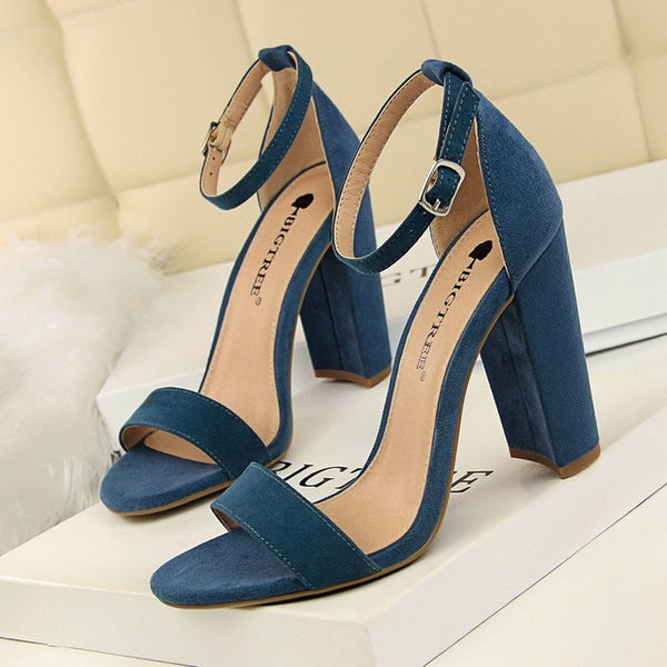 2020 New Women Pumps Buckle Women Shoes Sexy High Heels Block Heels Party Shoes Women Heels Suede Women Sandals Plus Size 43