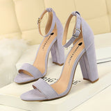 2020 New Women Pumps Buckle Women Shoes Sexy High Heels Block Heels Party Shoes Women Heels Suede Women Sandals Plus Size 43