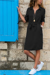 Fashion Turn-down Collar Party Shirt Dress Women Solid Three Quarter Sleeve Spring Dress Plus Size Loose Casual Vestidos Robe
