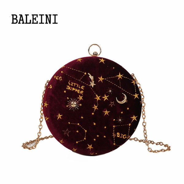 2020Starry sky Circular Fashion Suede Shoulder Bag Chain belt Women's Crossbody Messenger Bags Ladies Purse Female Round Handbag