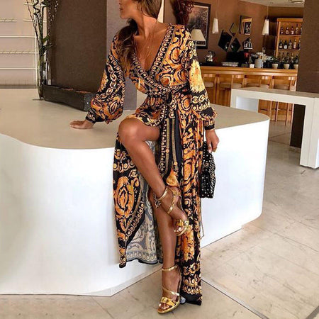 Sexy V Neck Sleeveless Sling Irregular Hem Ruffled Wrap Hip Women Dress Holiday Slim Waist Fashion Daily Printed Gift Party