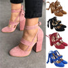 Size Female Ankle Strap High Heels Flock Gladiator Shoes Thick Heel Fashion Women Party Wedding Pumps Drop Shipping