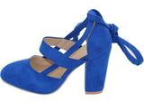 Size Female Ankle Strap High Heels Flock Gladiator Shoes Thick Heel Fashion Women Party Wedding Pumps Drop Shipping