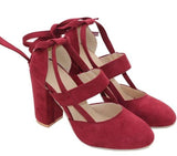 Size Female Ankle Strap High Heels Flock Gladiator Shoes Thick Heel Fashion Women Party Wedding Pumps Drop Shipping