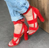 Size Female Ankle Strap High Heels Flock Gladiator Shoes Thick Heel Fashion Women Party Wedding Pumps Drop Shipping