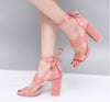 Size Female Ankle Strap High Heels Flock Gladiator Shoes Thick Heel Fashion Women Party Wedding Pumps Drop Shipping
