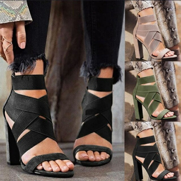 2019 neue Stil Mode Damen Sommer Sexy High Heel Party Schuhe Damen Offene spitze Dick mit frauen High Heels sandale A035